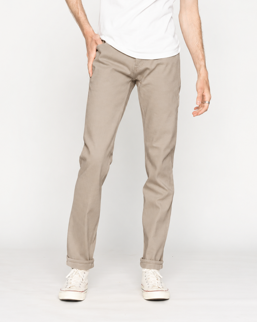 The Unbranded Brand Beige Tapered Fit Selvedge Chinos